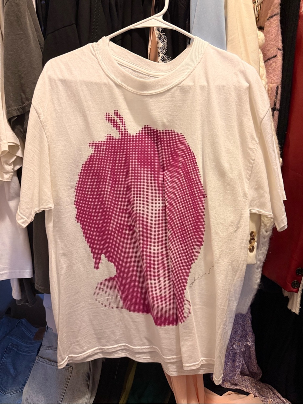 Men's Short Sleeve Graphic Tee - White with Pink Print